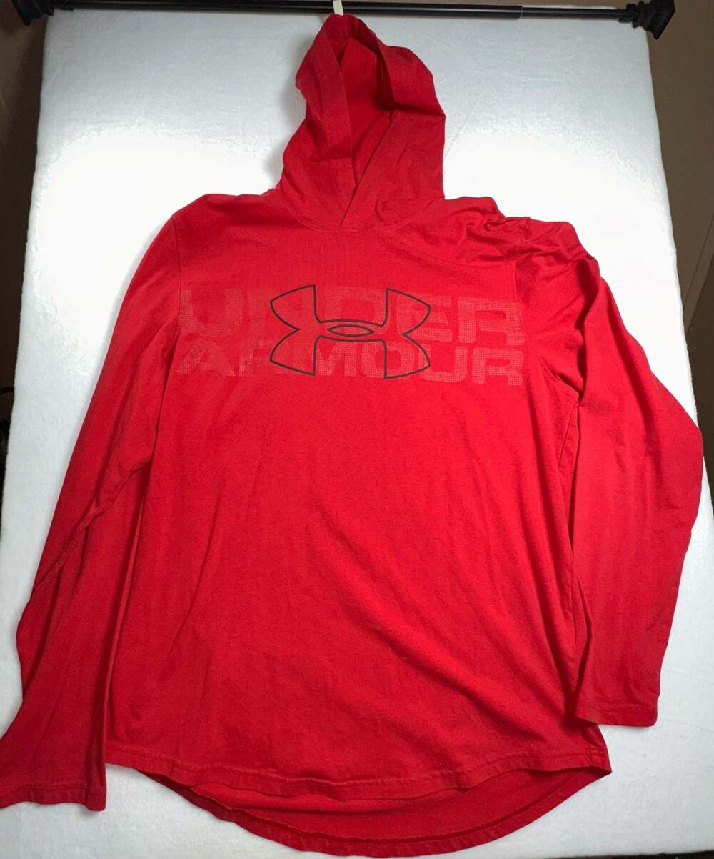 Under Armour Long Sleeve Hooded Performance T-Shirt Logo Graphic Red